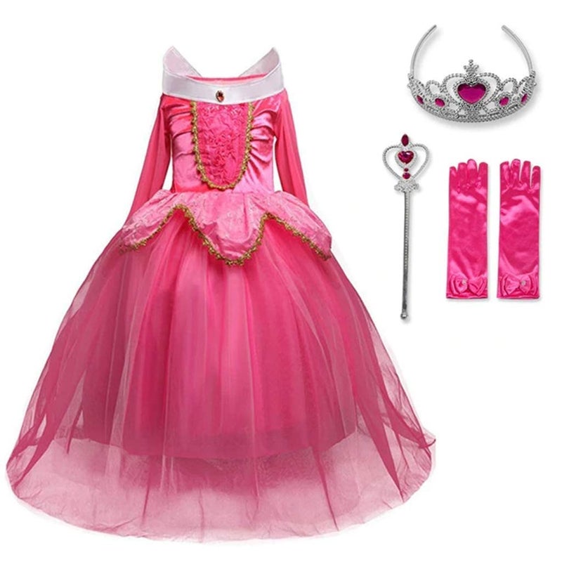 DH Sleeping Beauty Princess Party Girls Costume Dress with Cosplay Accessories Pink 4-5 Years - Image 1